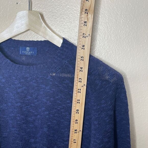 Tincati Milano Pullover Mens Large Blue Crew Neck Sweater linen Bland Casual - Picture 7 of 10